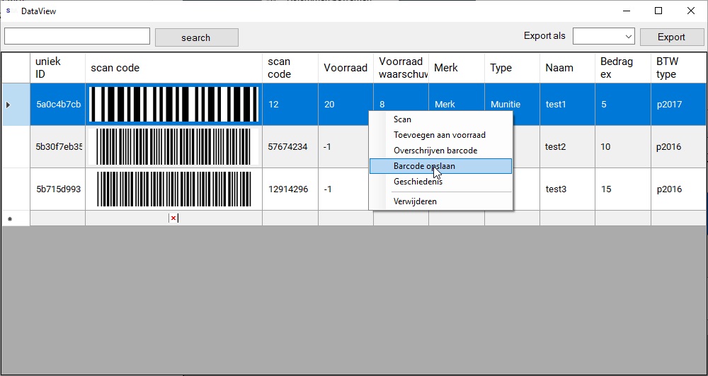 Opslaan barcode